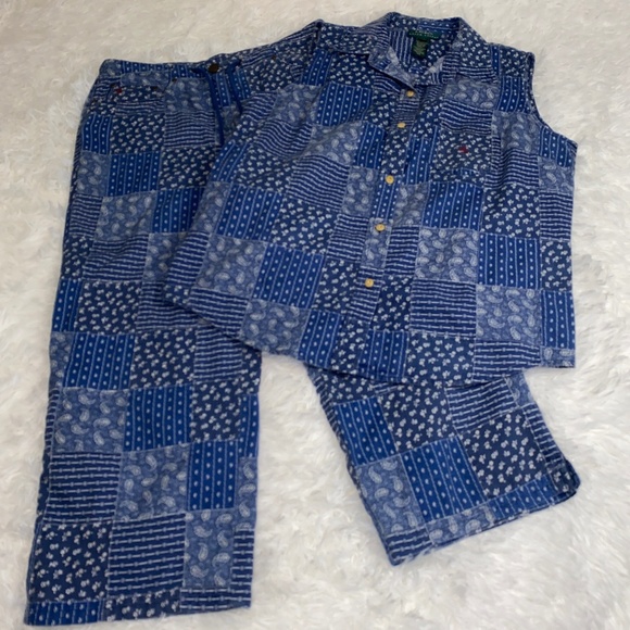Madras Lauren Ralph Lauren 2 Piece outfit, top and capri in great condit… - Picture 1 of 9